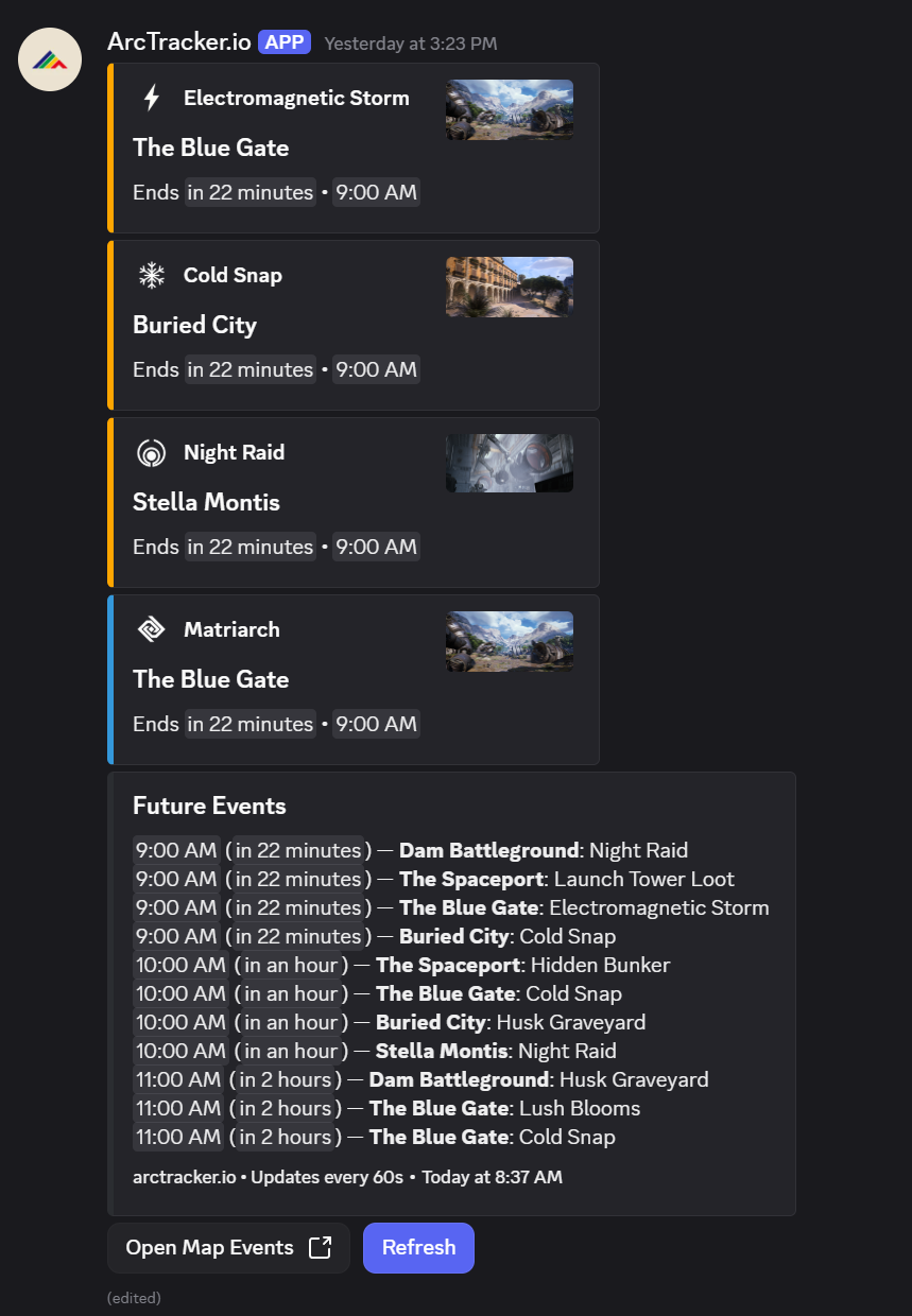 Discord Bot - ARC Raiders Raid Reports & Event Timers | ARCTracker.io